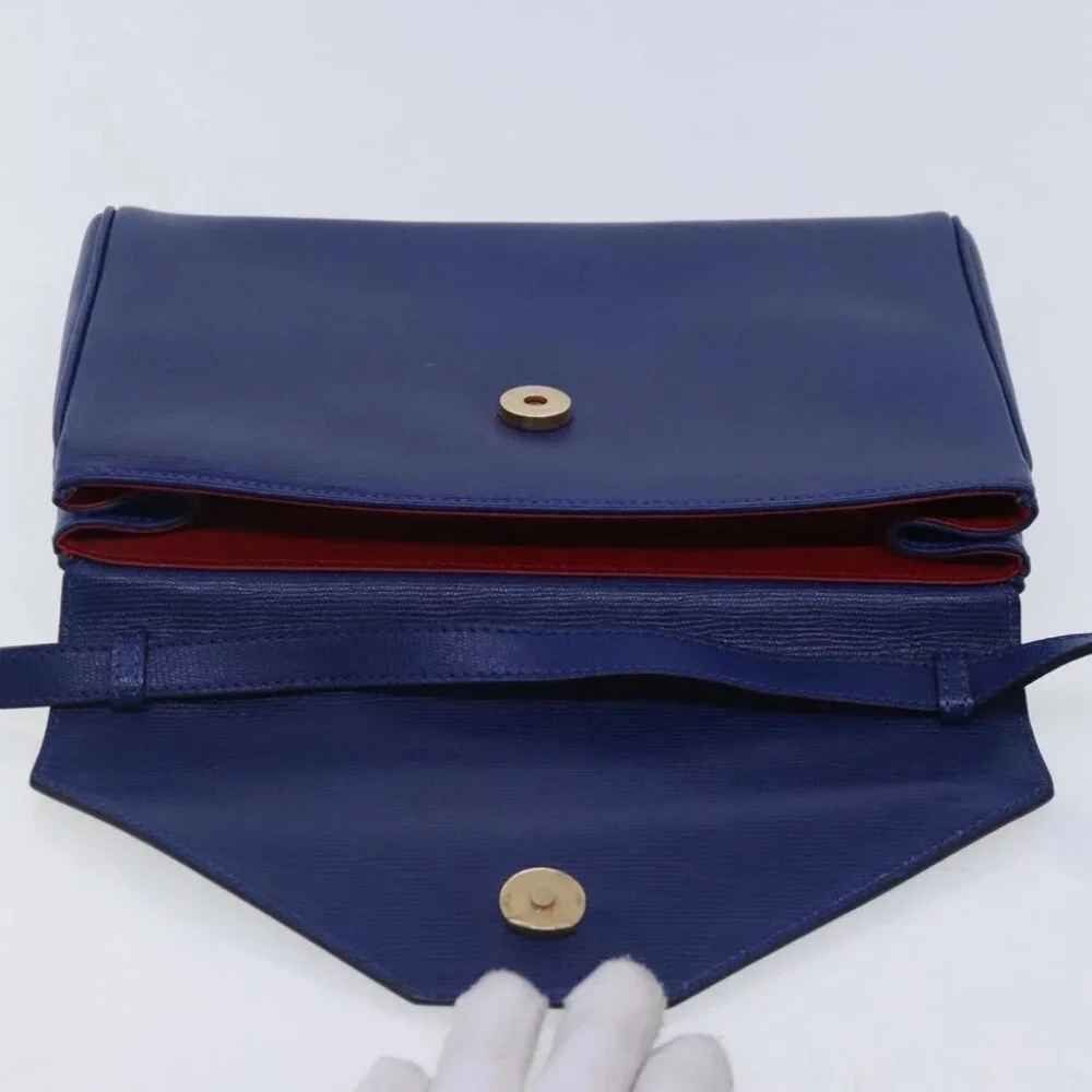 CELINE Shoulder Bag Leather Blue Gold Auth 94799V - Picture 11 of 15